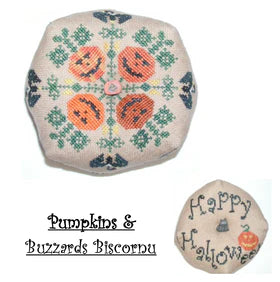 Pumpkins & Buzzards Biscornu by Praiseworthy Stitches